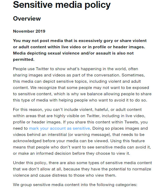 推特更新了敏感内容政策，将完全屏蔽包括严重暴力，成人内容