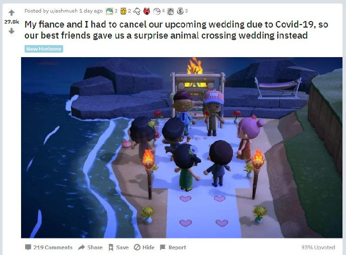 婚礼因疫情被迫取消 国外玩家在《动森》里结婚