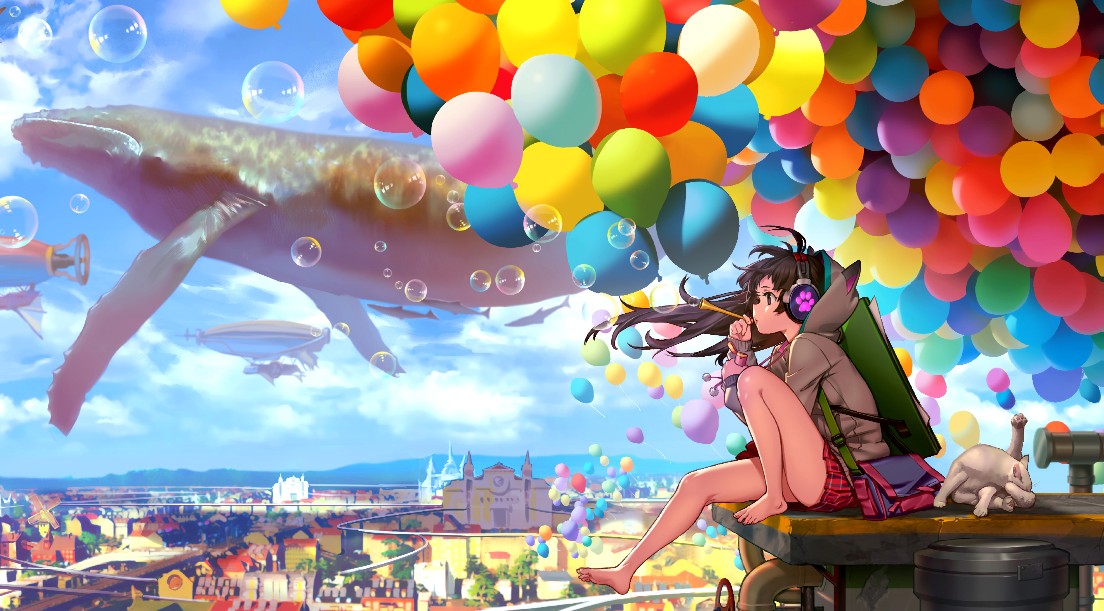 《Wallpaper Engine》气球与吹泡泡的少女幻想风动态壁纸百度云下载
