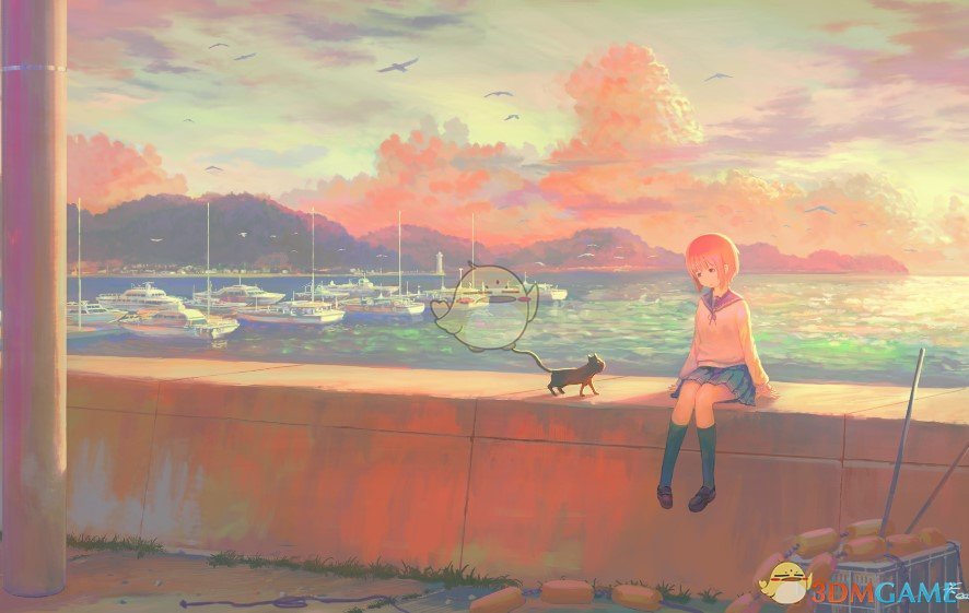 《Wallpaper Engine》海边的猫与少女动漫动态壁纸百度云下载
