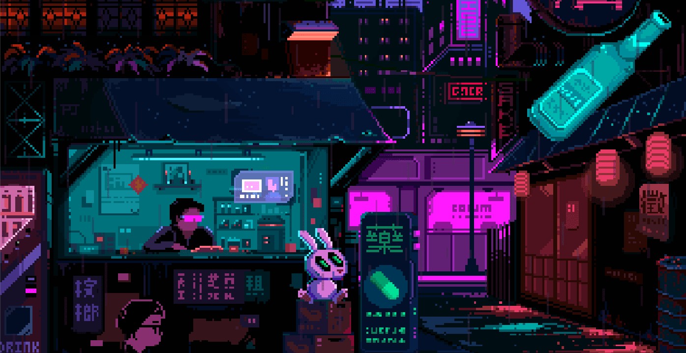 Wallpaper Engine 像素风霓虹城市小巷动态壁纸电脑版下载 叽哩叽哩游戏网acg G站