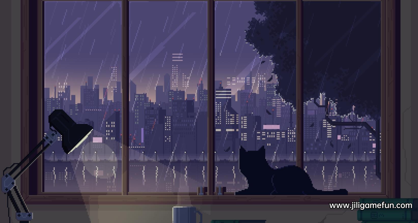 Wallpaper Engine 像素风窗台的猫与雨夜 动态壁纸电脑版下载