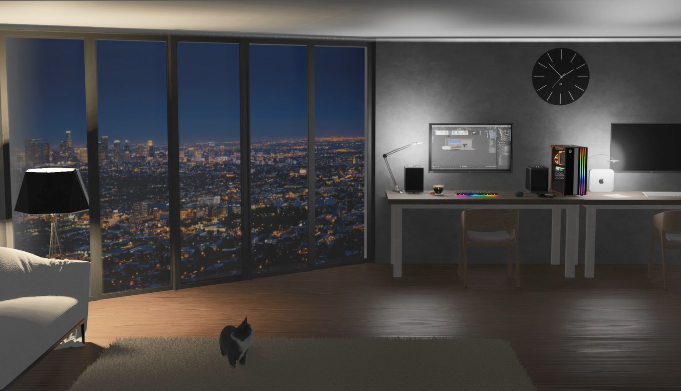 Wallpaper Engine 高楼室内夜晚的工作3D场景 动态壁纸电脑版下载