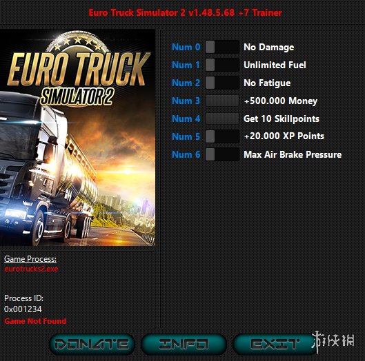 《欧洲卡车模拟2》v1.49.2.23七项修改器HOG版电脑版下载