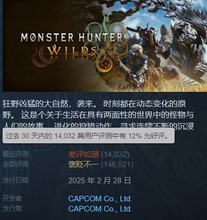 怪物猎人荒野差评率正在直追三国杀