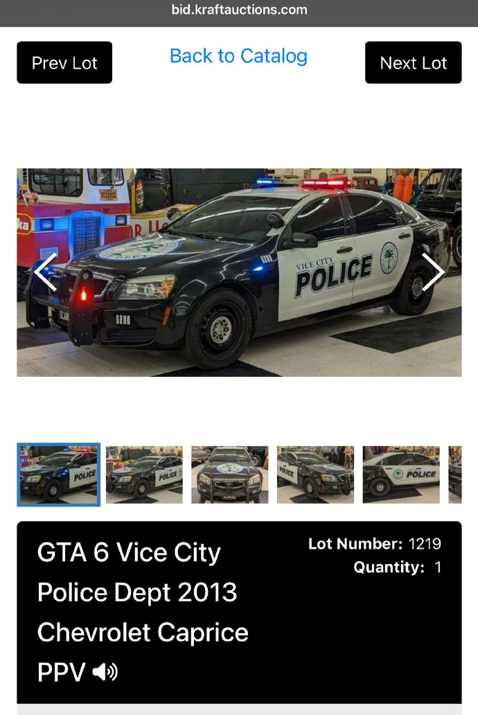 《GTA 6》特殊“周边”：开发用警车正在拍卖，可以上路